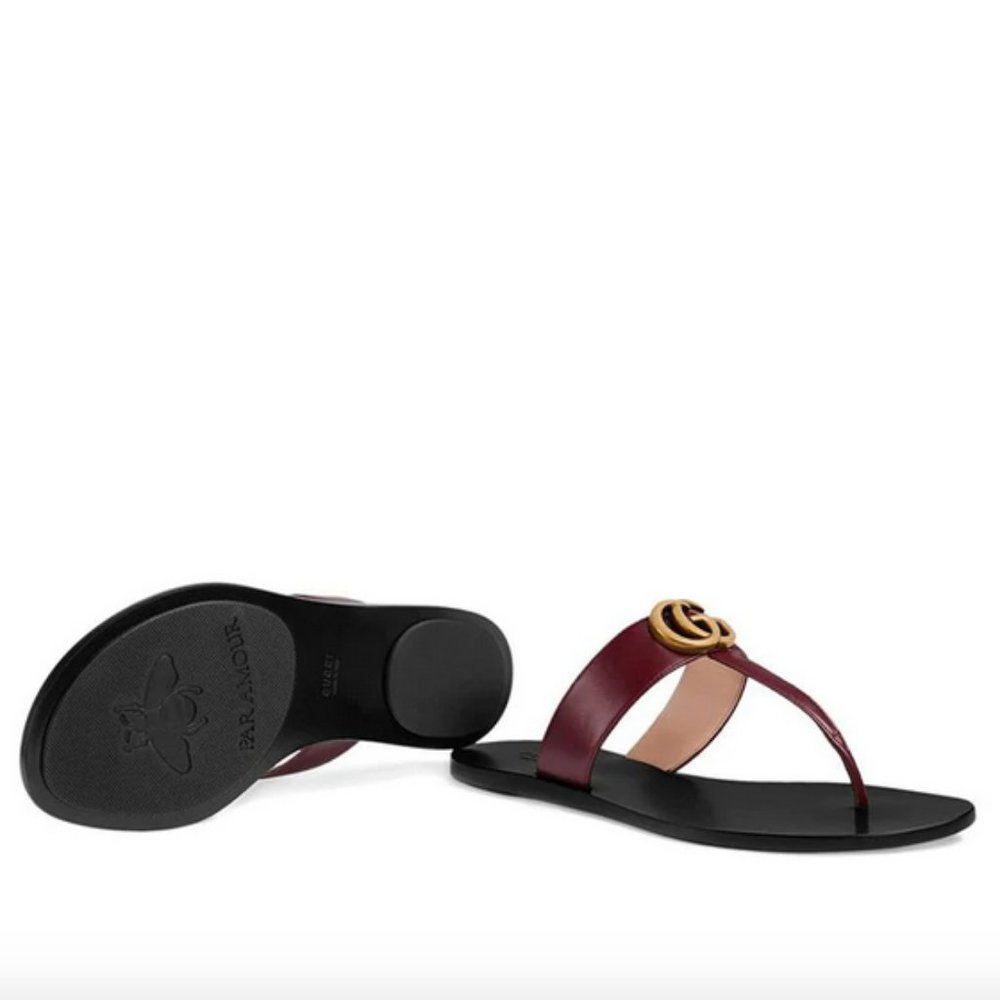 Gucci Leather thong sandal with Double G 37.5 - Picture 3 of 15